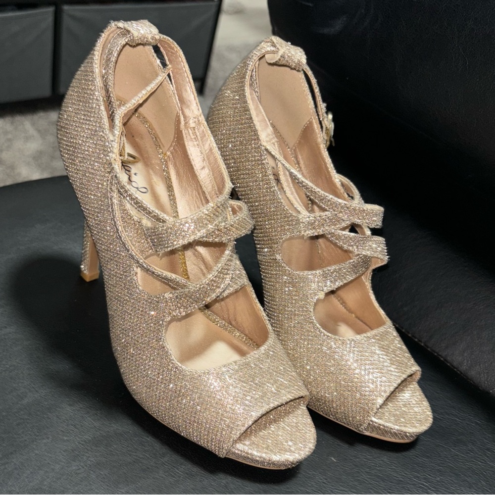 4.5 in Golden Open Toe Heel with ankle strap